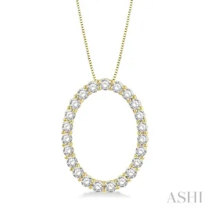 1 ctw Oval Shape Window Round Cut Diamond Pendant With Chain in 14K Yellow Gold