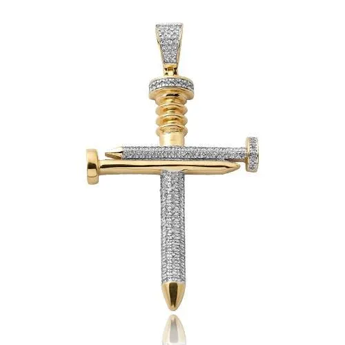 10KY 0.45CTW DIAMOND NAILS CROSS PENDANT