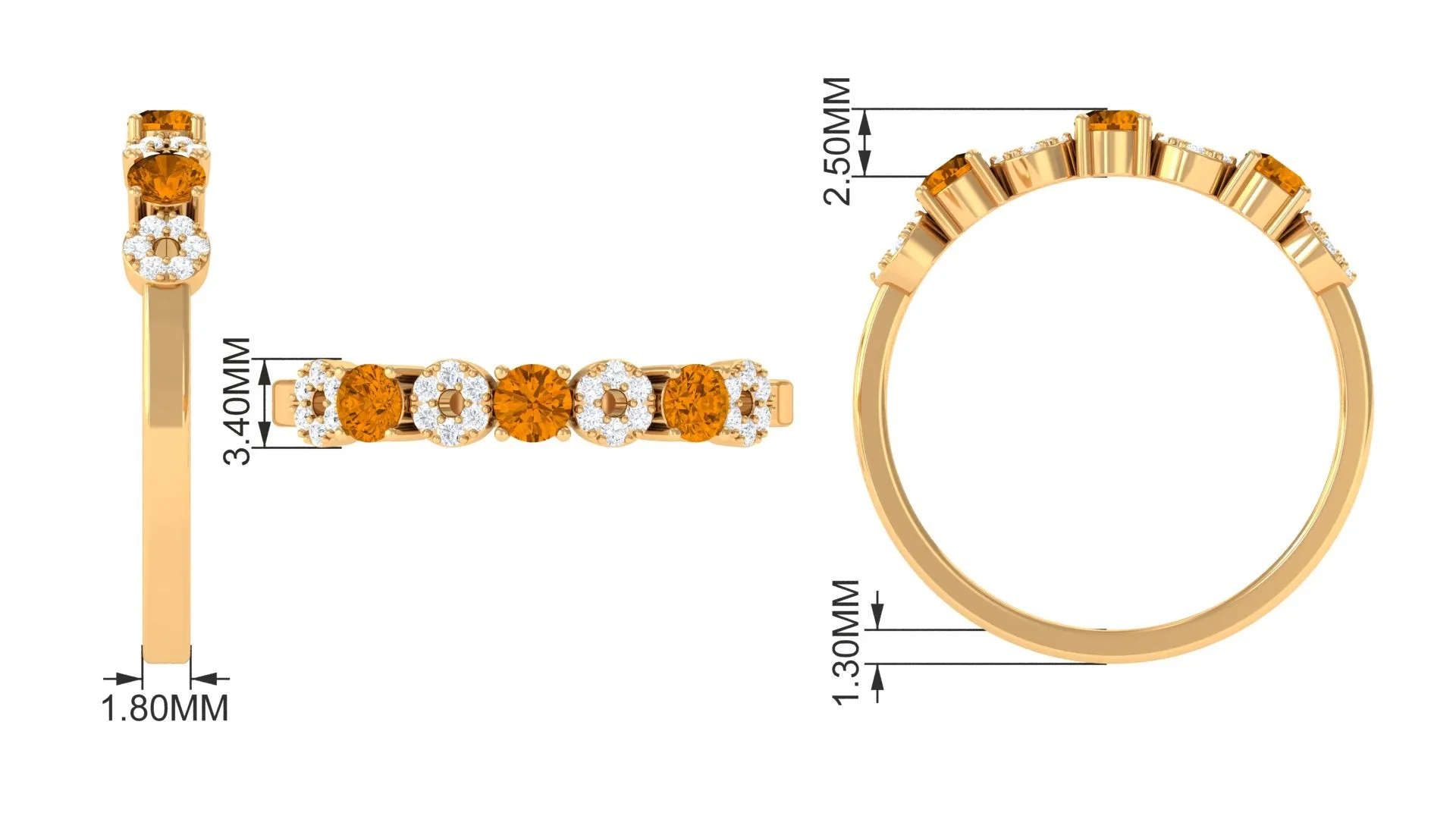 1/2 CT Citrine and Diamond Semi Eternity Ring