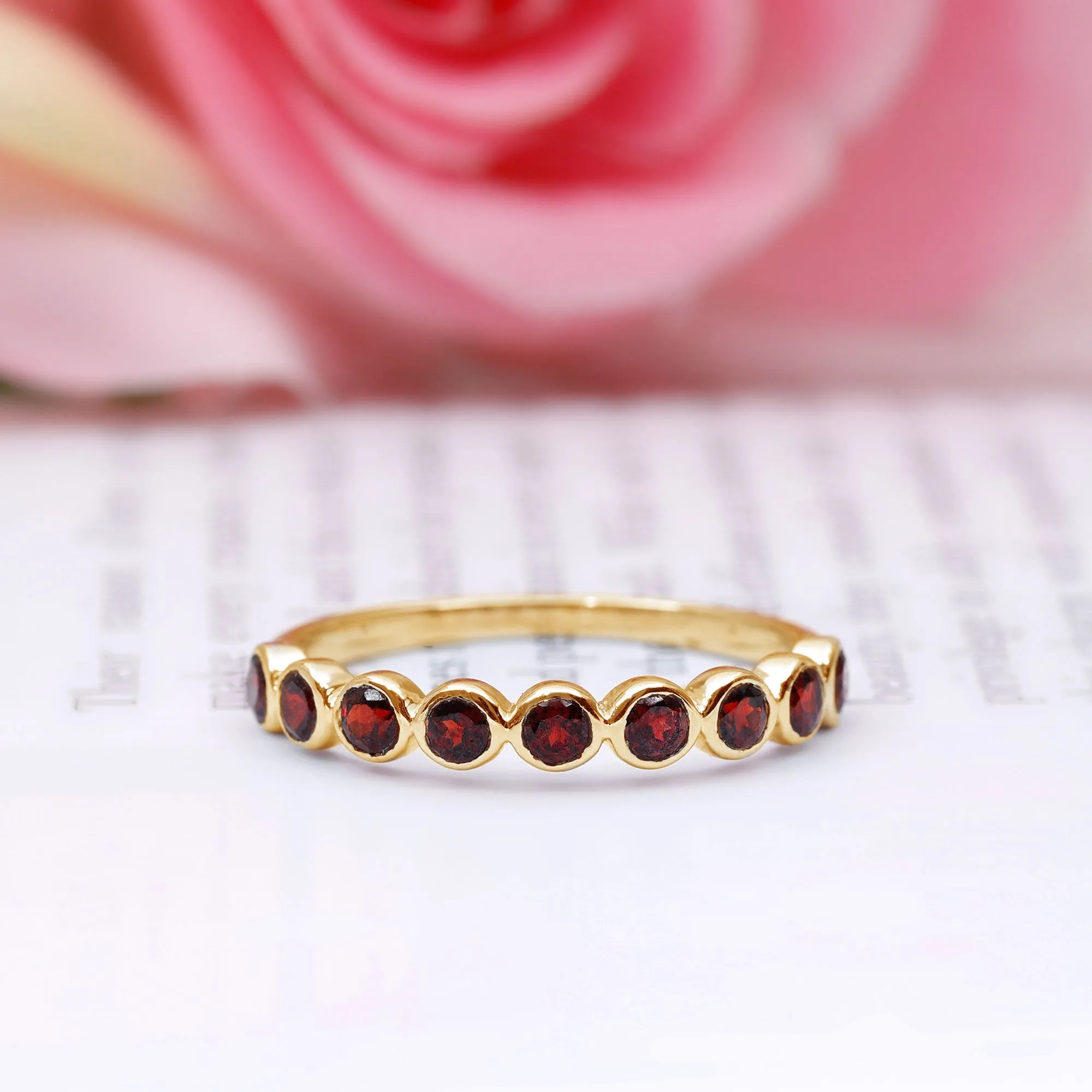 1.25 CT Bezel Set Eternity Band with Garnet