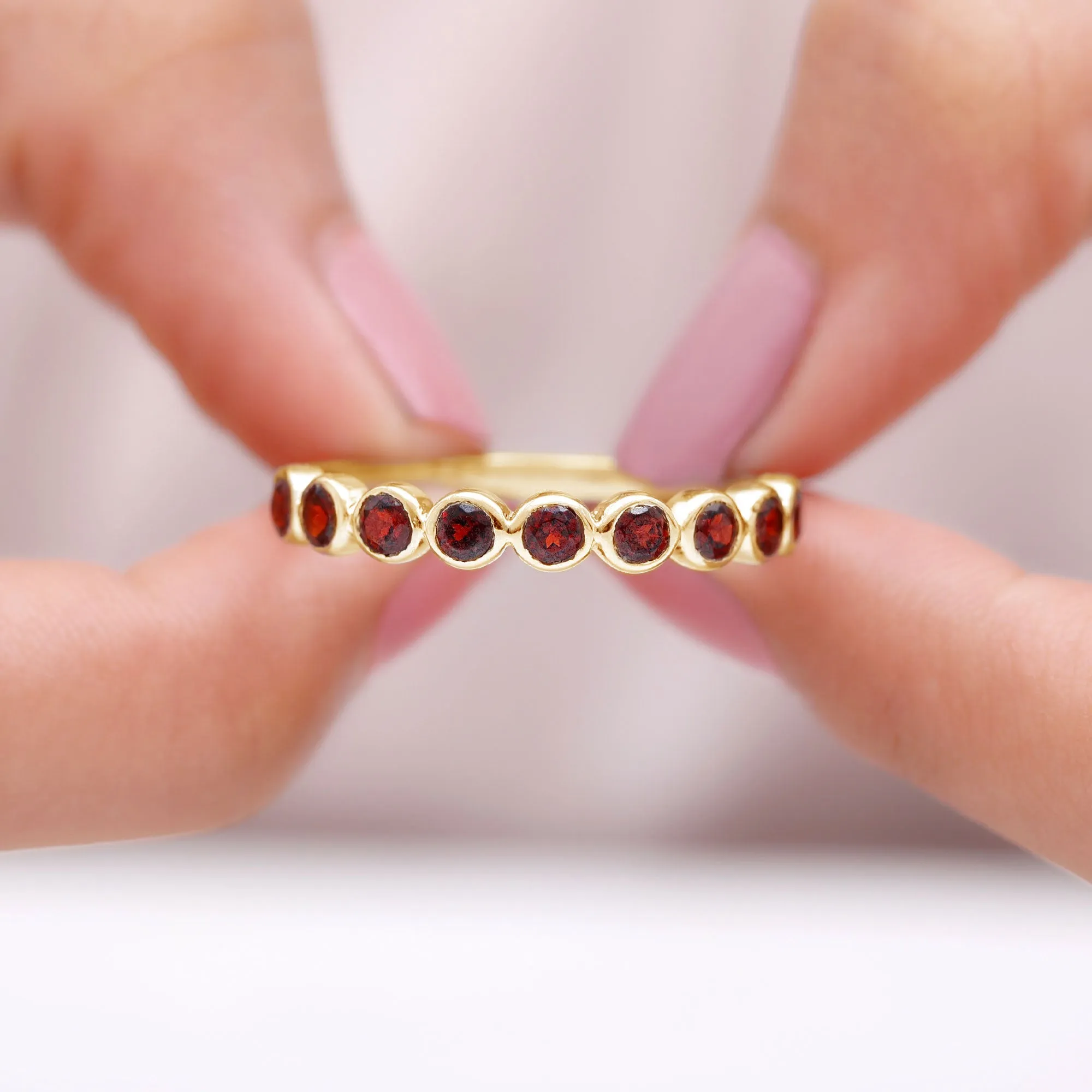 1.25 CT Bezel Set Eternity Band with Garnet