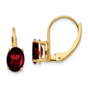 14k 7x5mm Oval Garnet Leverback Earrings