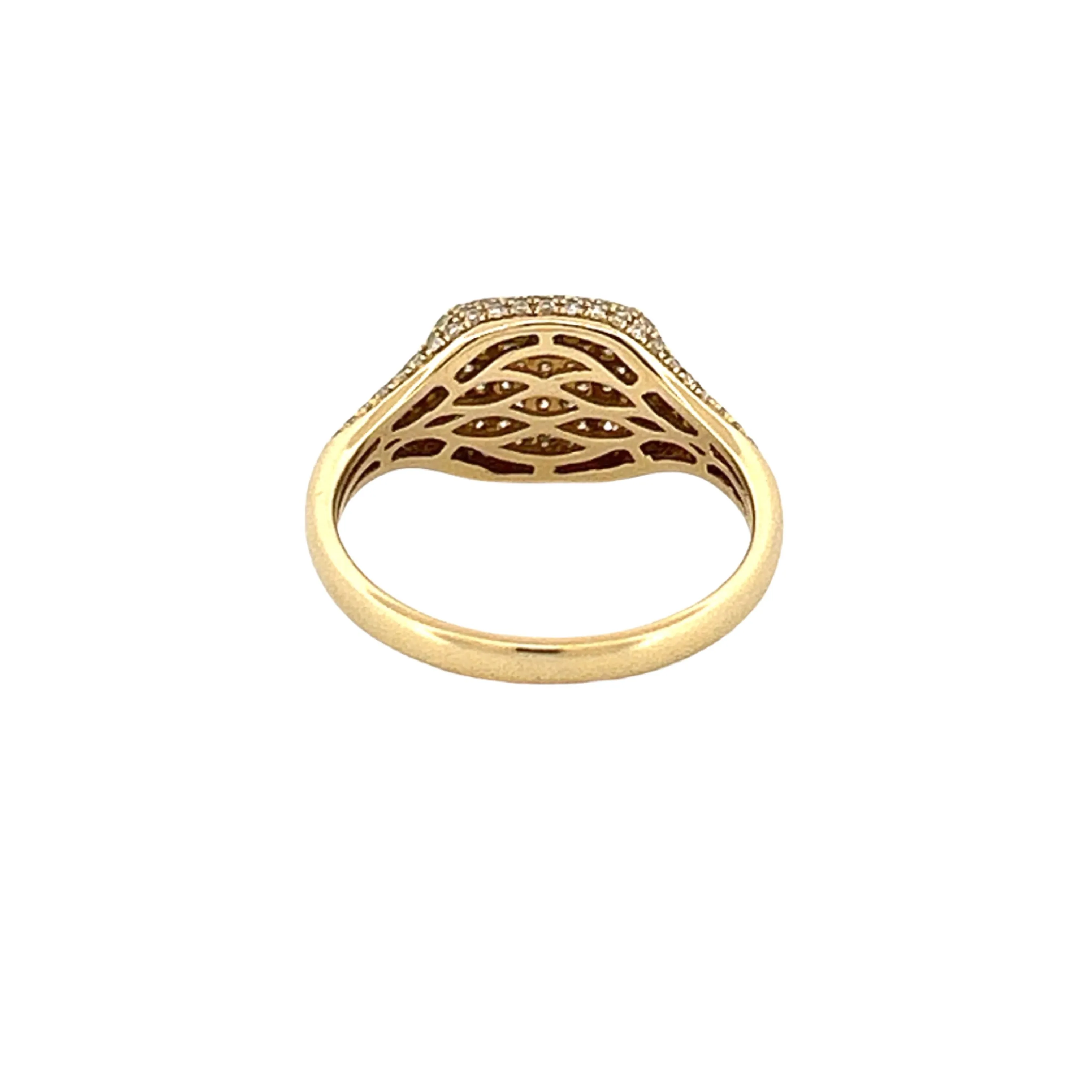 14K Gold 3D Pavé Diamond Signet Ring