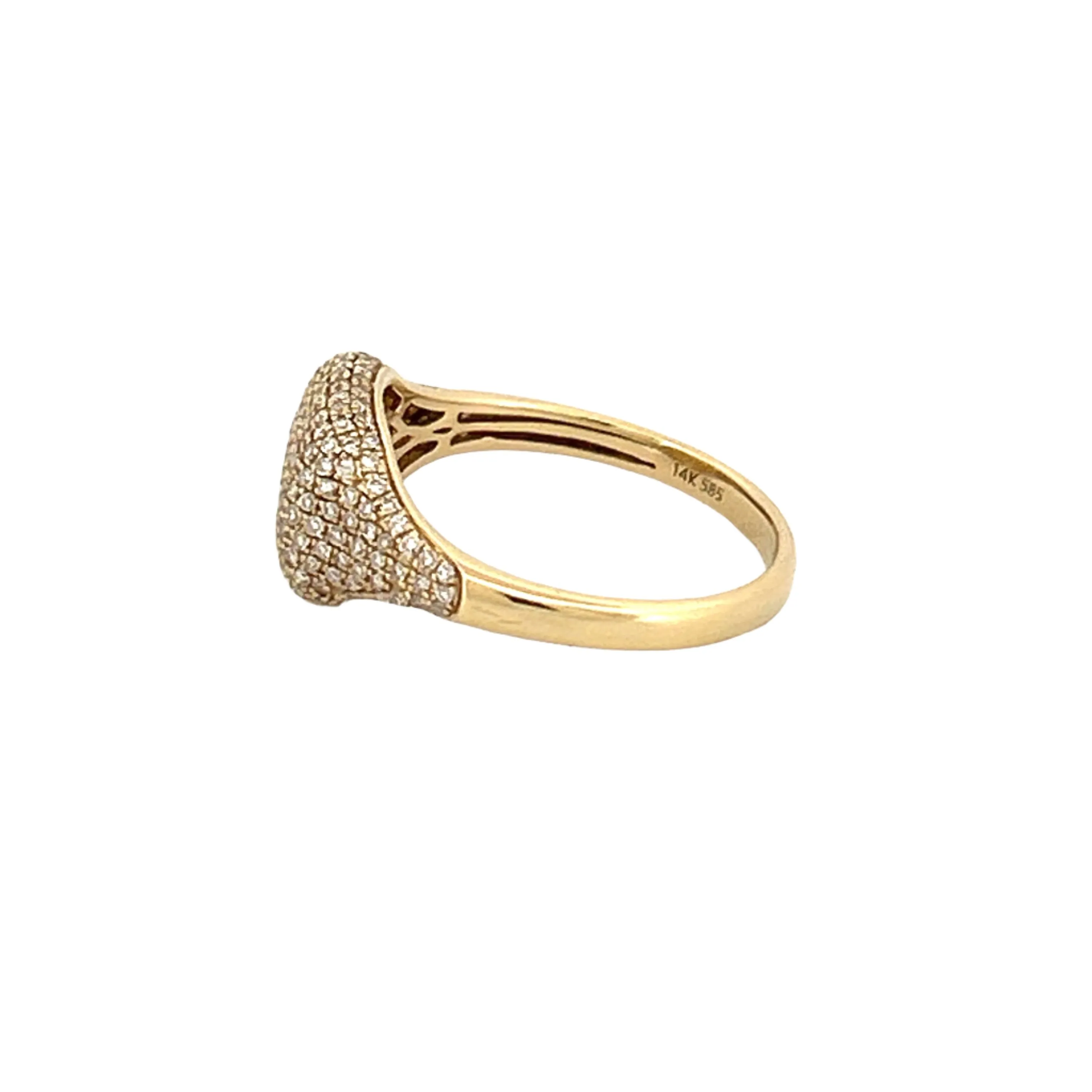 14K Gold 3D Pavé Diamond Signet Ring