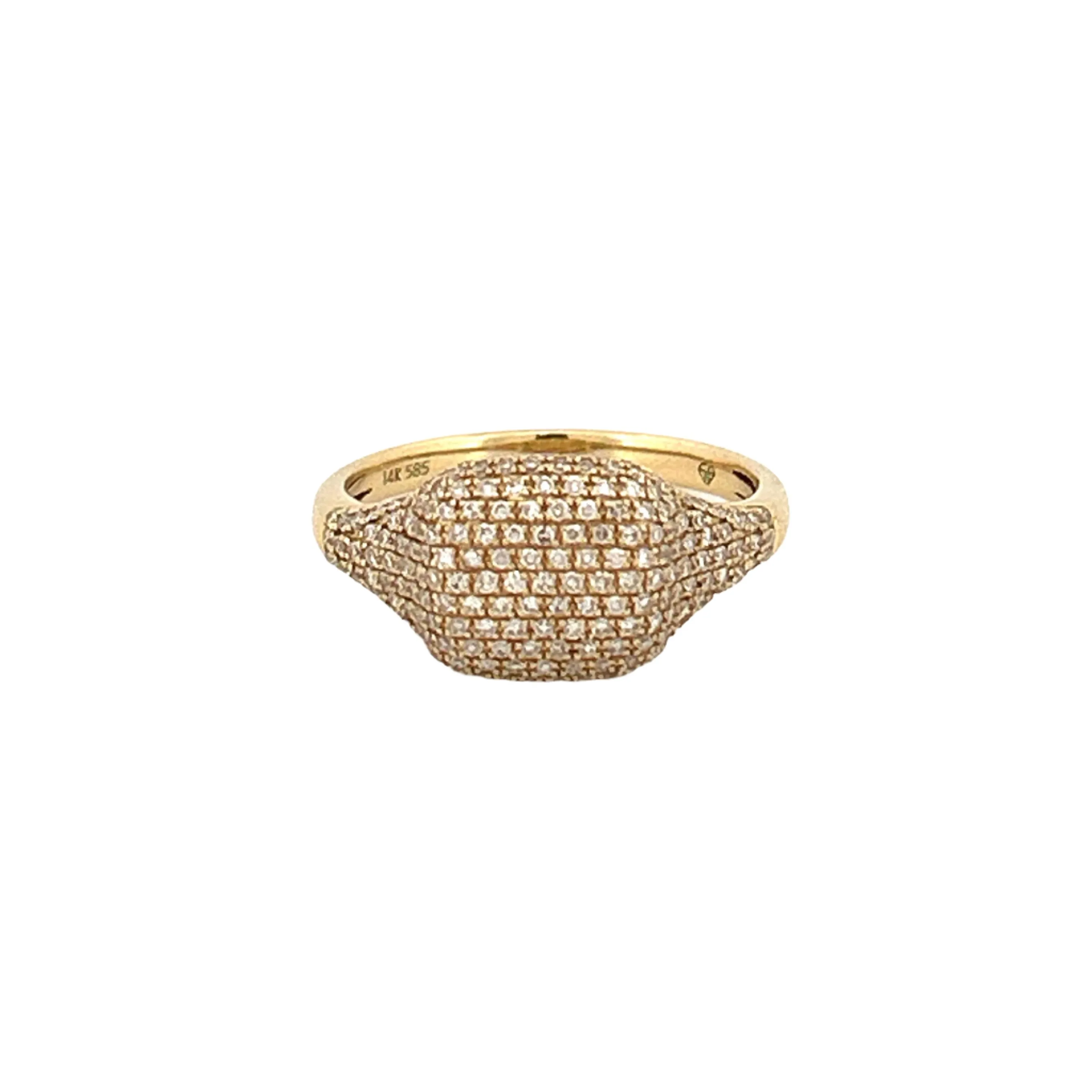 14K Gold 3D Pavé Diamond Signet Ring