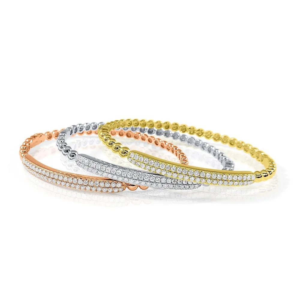 14k Gold & Diamond Beaded Bangle - 0.99ct
