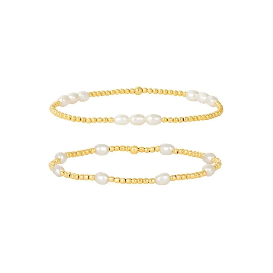 14K Gold Filled 6.25" 2mm FWP Bead Stretch Bracelet Set Of 2