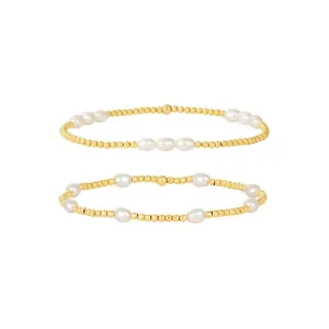 14K Gold Filled 6.25" 2mm FWP Bead Stretch Bracelet Set Of 2