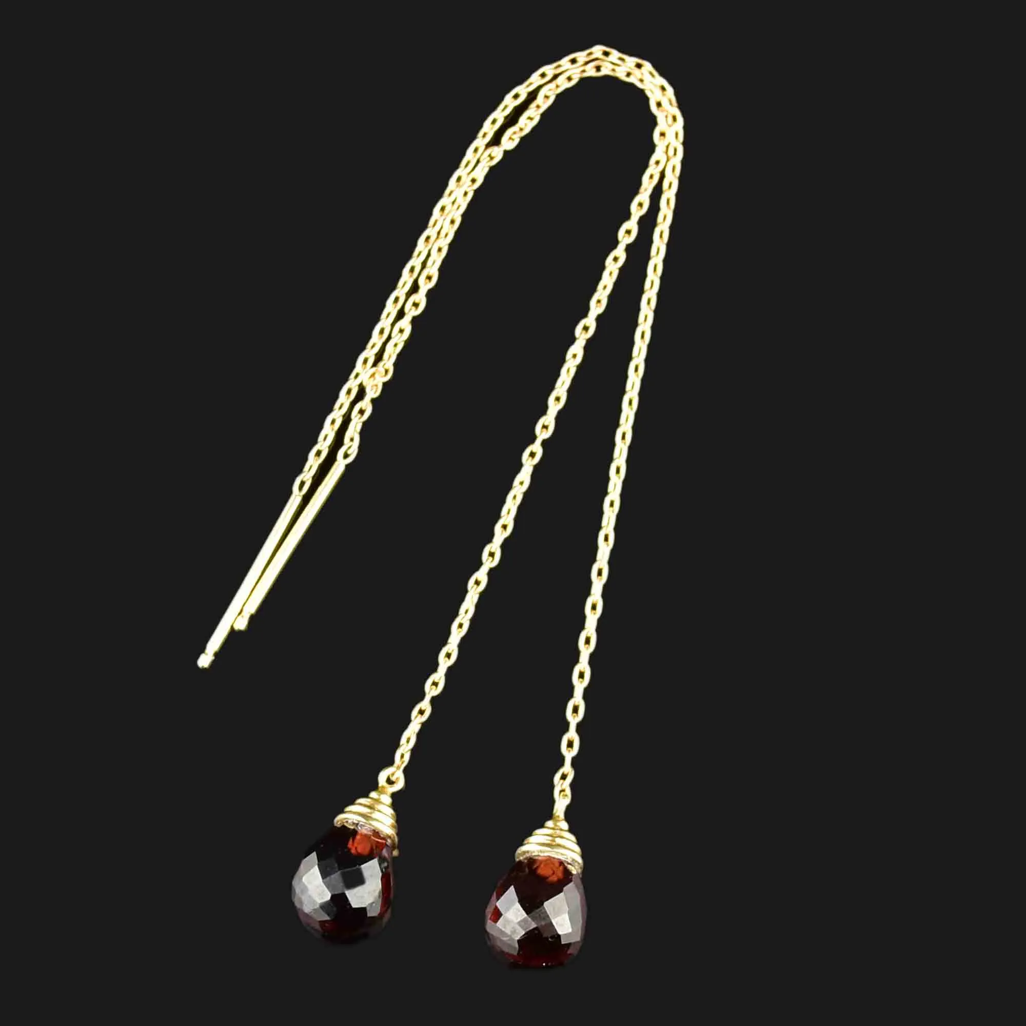 14K Gold Garnet Threader Earrings