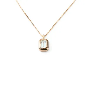 14k Mini Aquamarine Bezel Necklace