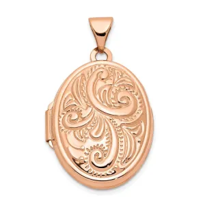 14k Rose Gold Scroll Design 21mm Oval Locket