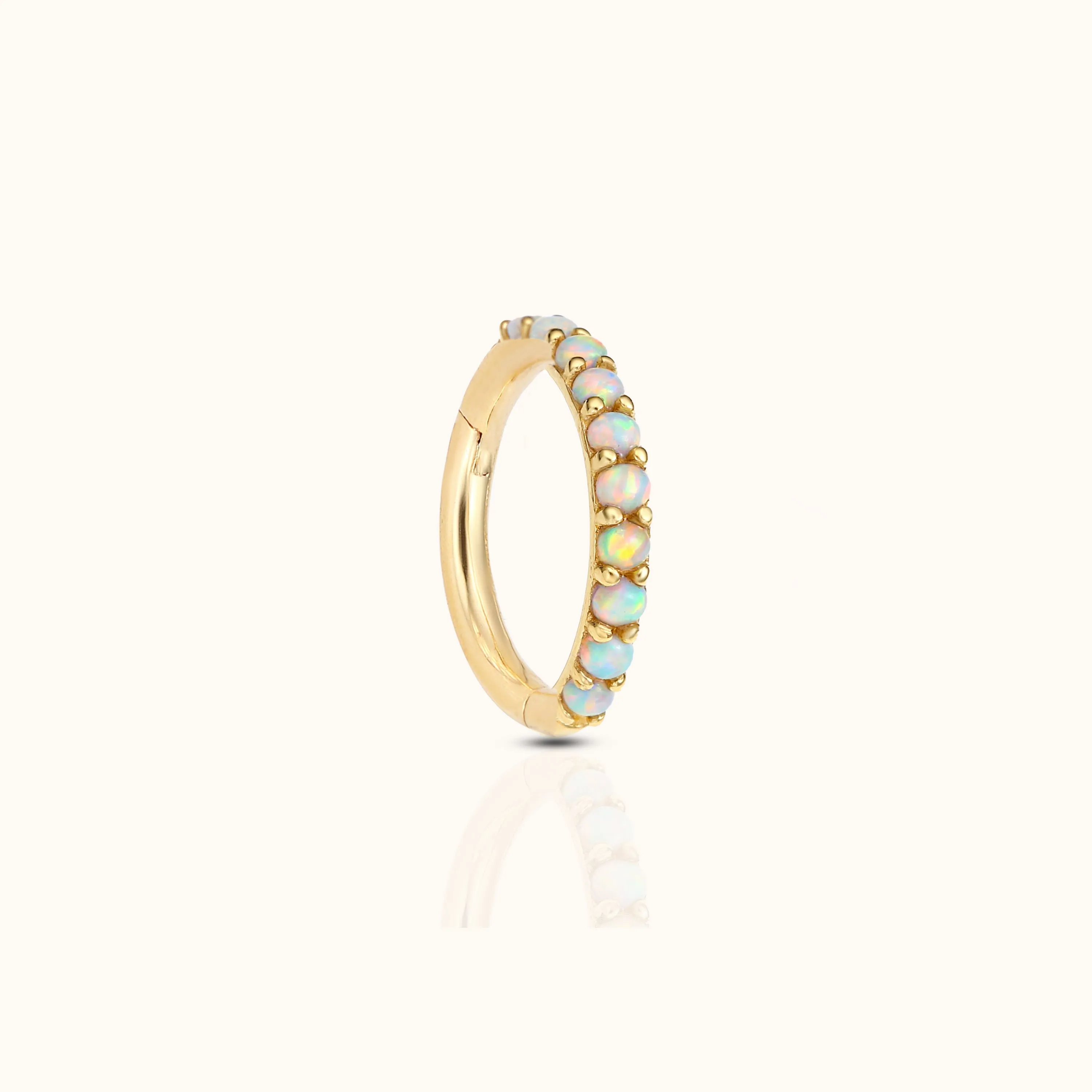 14K Solid Gold Opal Pave Clicker Hoop Earring