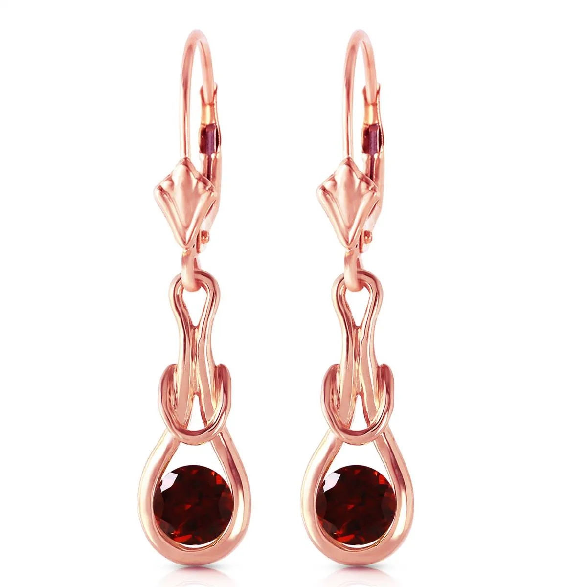 14K Solid Rose Gold Leverback Earrings Natural Garnet Jewelry