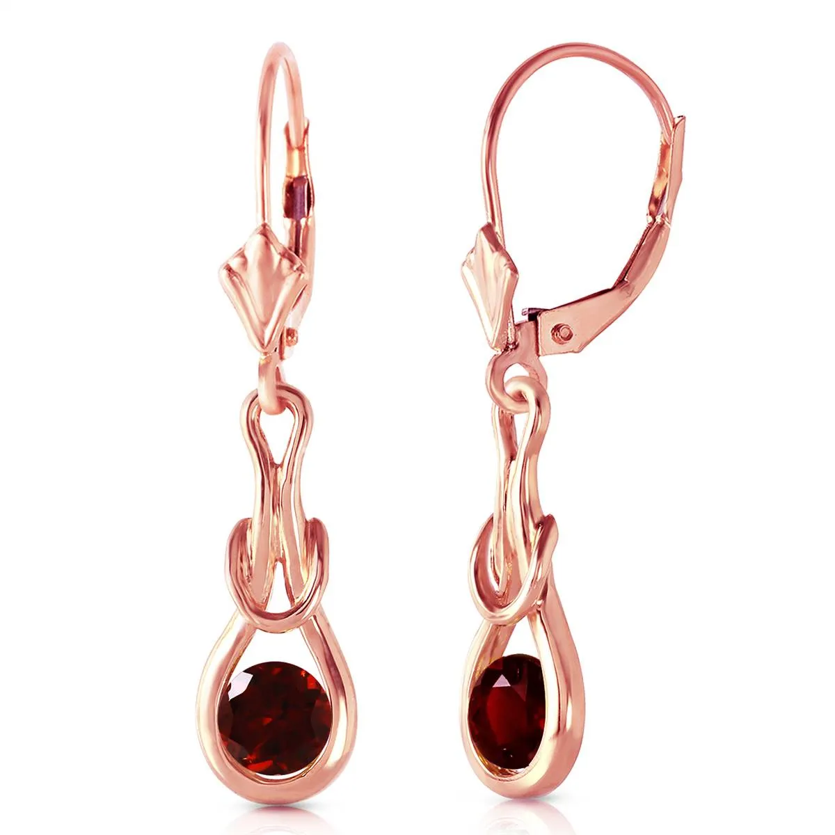 14K Solid Rose Gold Leverback Earrings Natural Garnet Jewelry