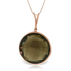 14K Solid Rose Gold Round Smoky Quartz Necklace Certified