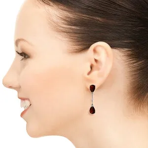 14K Solid White Gold Diamonds & Garnets Dangling Earrings