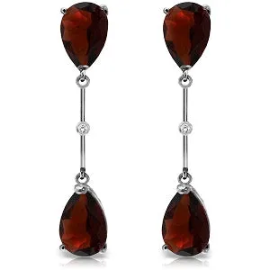 14K Solid White Gold Diamonds & Garnets Dangling Earrings