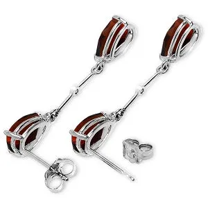 14K Solid White Gold Diamonds & Garnets Dangling Earrings