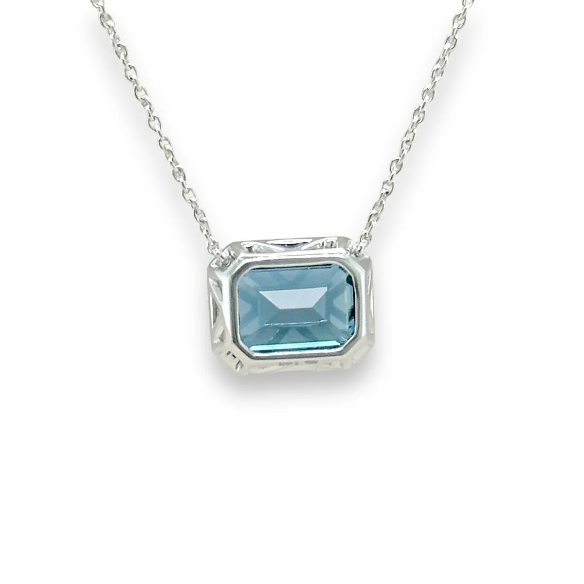 14K W Gold 3.10ct 8x10mm Emerald Cut London Blue Topaz Pendant