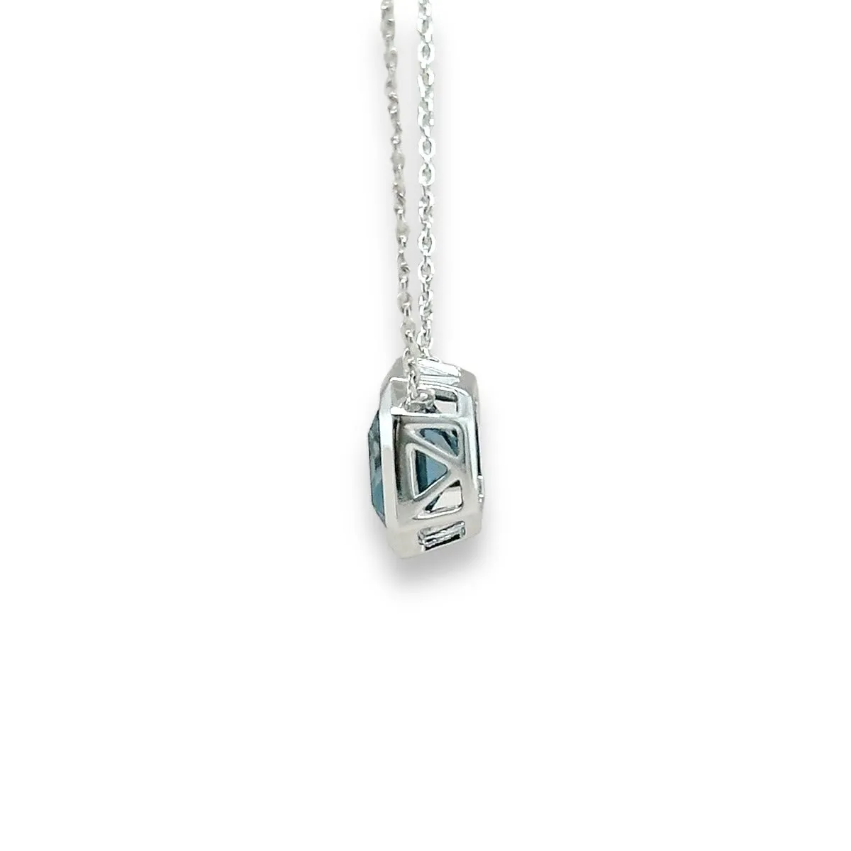 14K W Gold 3.10ct 8x10mm Emerald Cut London Blue Topaz Pendant