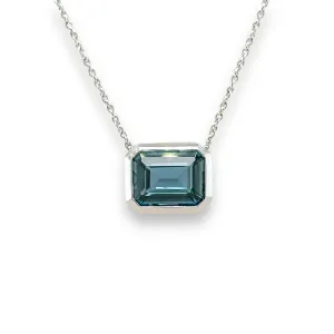 14K W Gold 3.10ct 8x10mm Emerald Cut London Blue Topaz Pendant