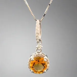 14K W Gold Citrine & 0.14ctw Diamond Pendant