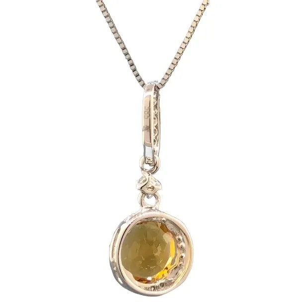 14K W Gold Citrine & 0.14ctw Diamond Pendant