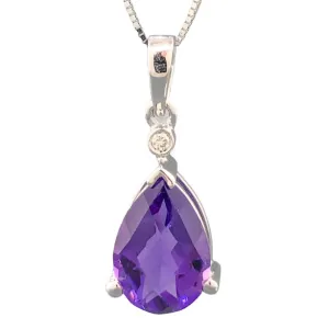 14K W Gold Pear Shape Amethyst & Diamond Pendant