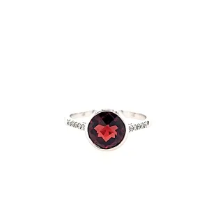 14k White Gold Bezel Garnet & Diamond Ring (I8022)