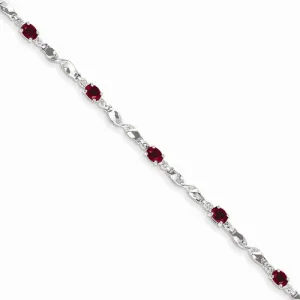 14K White Gold Diamond and African Ruby Gemstone Bracelet