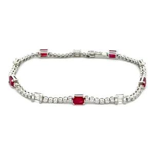 14k White Gold Diamond and Ruby Bracelet