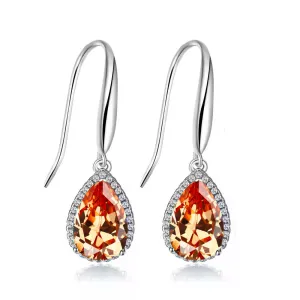 14k White Gold Plated 3 Ct Created Citrine Teardrop Earrings