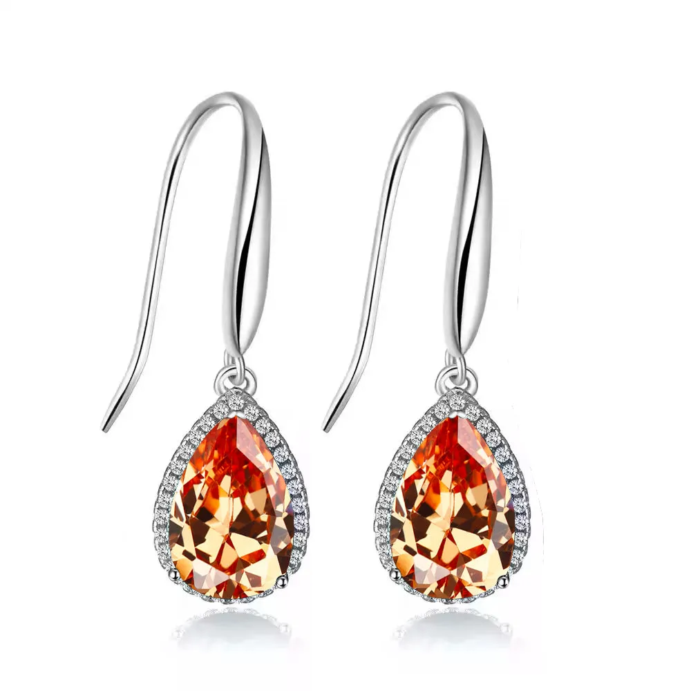 14k White Gold Plated 3 Ct Created Citrine Teardrop Earrings