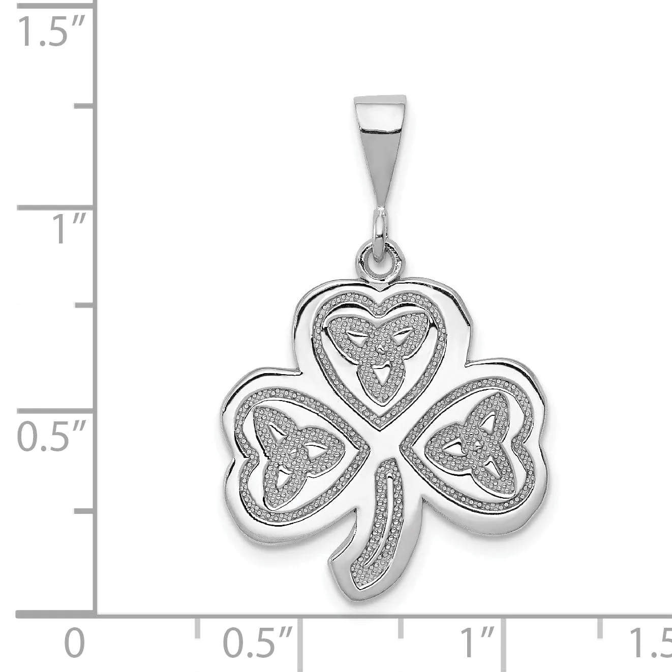 14k White Gold Textured Polished Finish Trinity Design Clover Charm Pendant