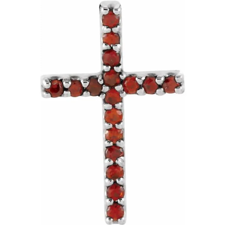 14K White Natural Mozambique Garnet Petite Cross Pendant