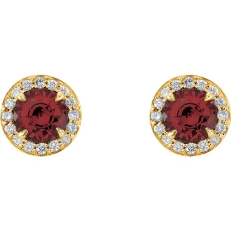 14K Yellow 5 mm Natural Mozambique Garnet & 1/8 CTW Natural Diamond Earrings