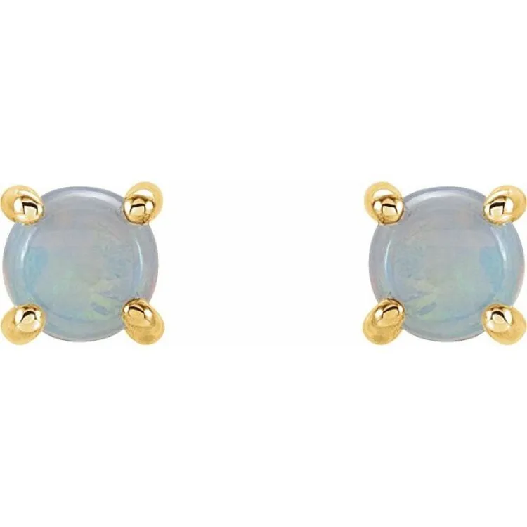 14K Yellow 5 mm Natural White Opal Earrings