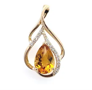 14K Yellow Gold Citrine And Diamond Free Form Pendant