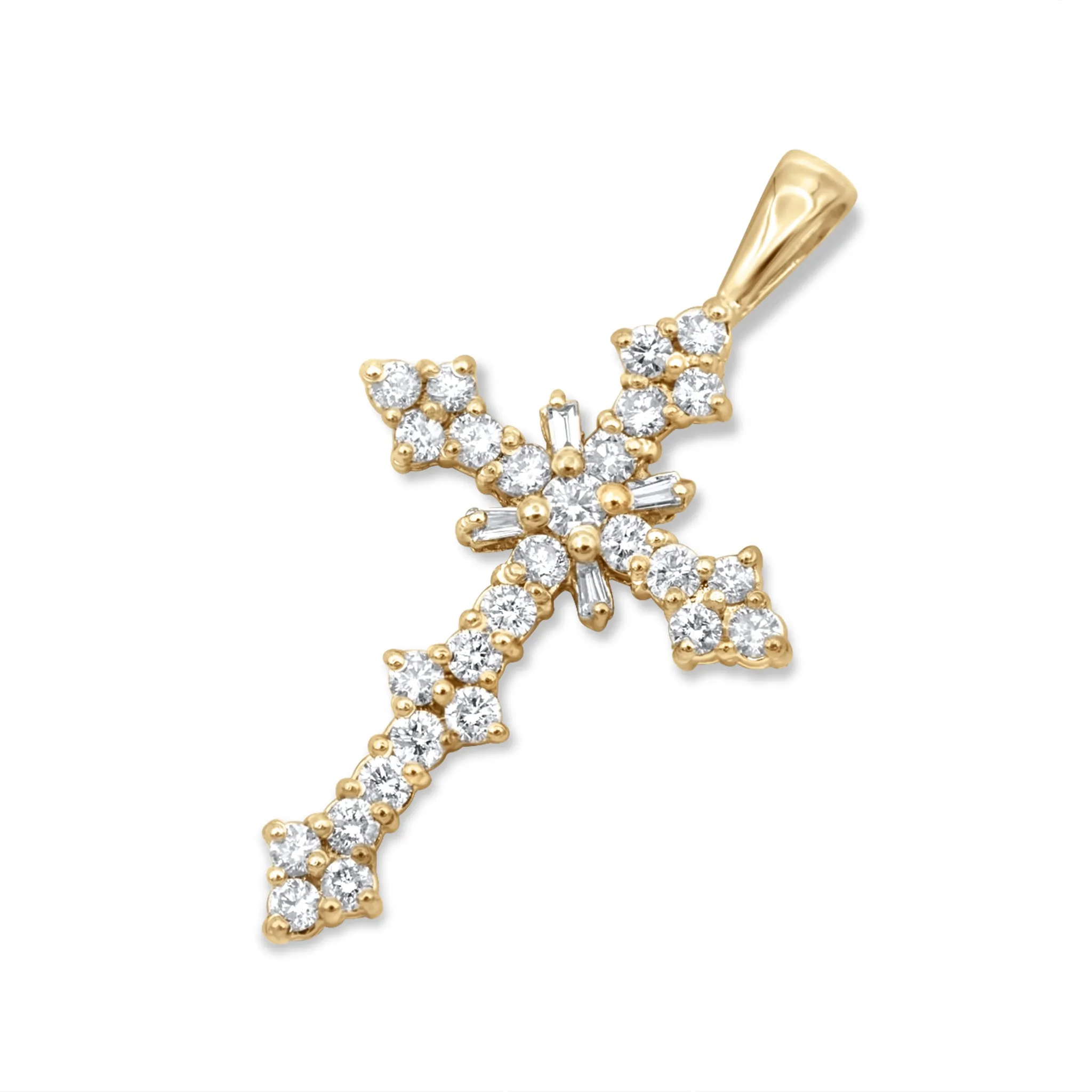 14K Yellow Gold Diamond Cross 1.58ctw