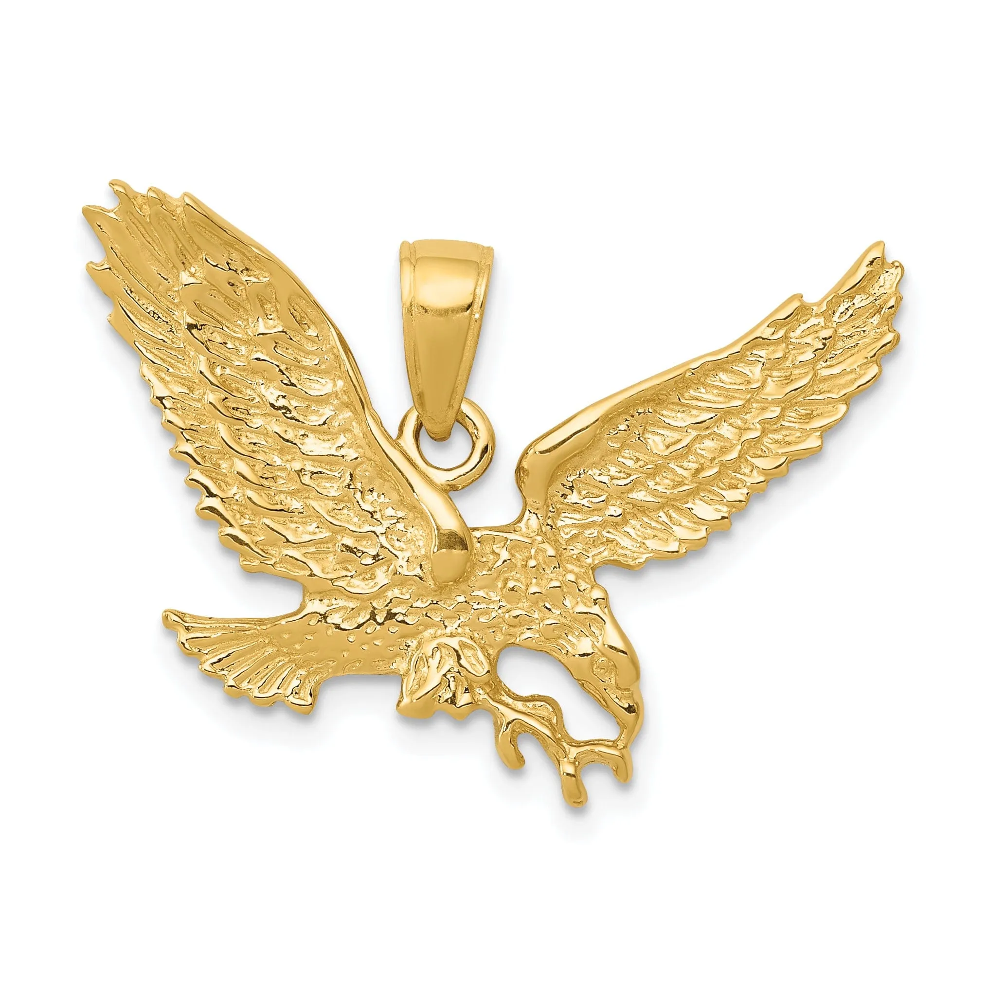 14k Yellow Gold  Diamond Cut Texture Solid Polished Finish Mens Eagle Pendant