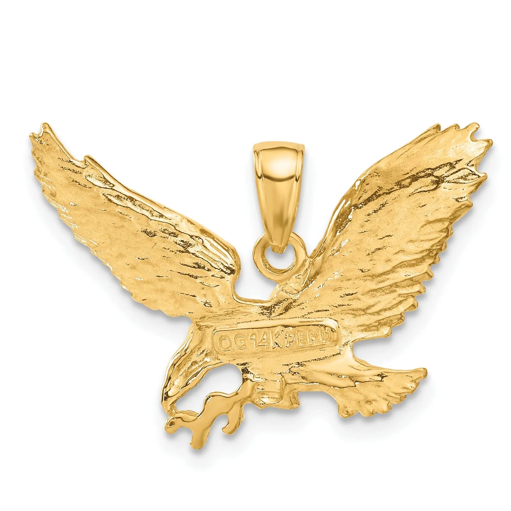 14k Yellow Gold  Diamond Cut Texture Solid Polished Finish Mens Eagle Pendant