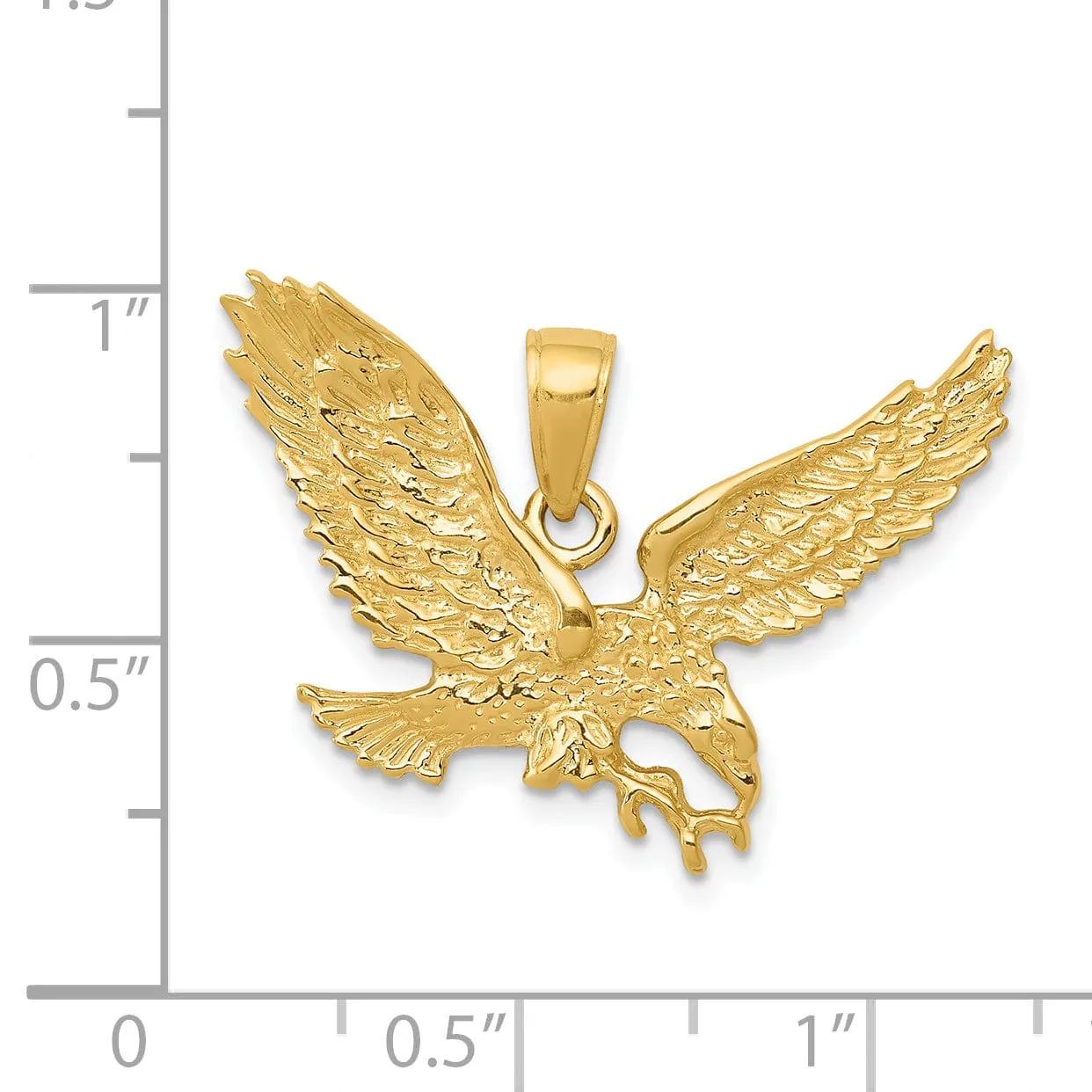 14k Yellow Gold  Diamond Cut Texture Solid Polished Finish Mens Eagle Pendant