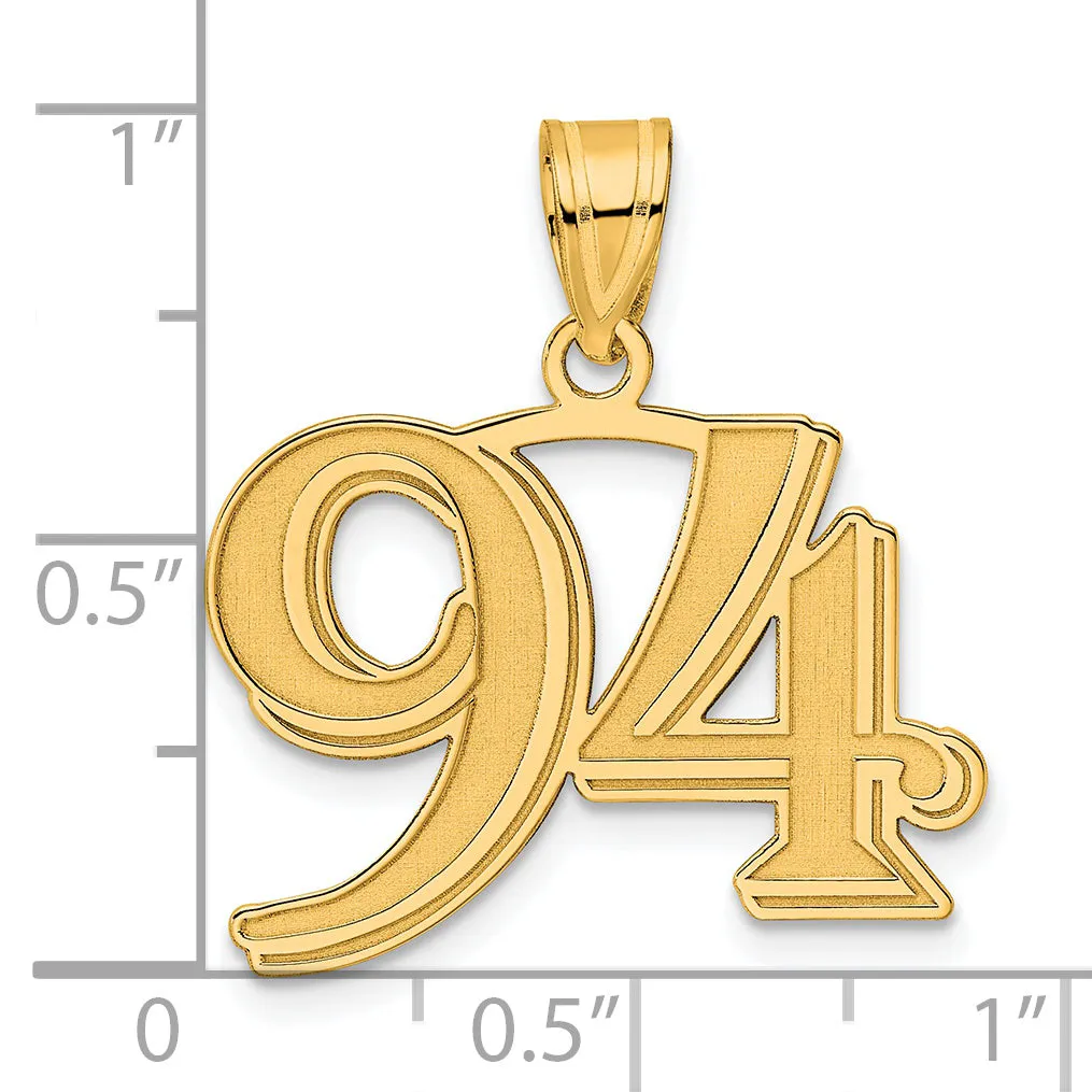 14k Yellow Gold Polished Etched Number 94 Pendant