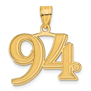 14k Yellow Gold Polished Etched Number 94 Pendant