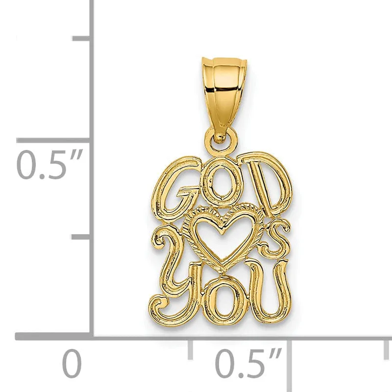 14K Yellow Gold Polished Finish GOD HEARTS YOU Talking Pendant