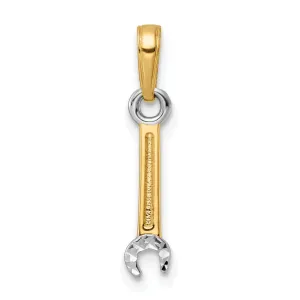 14k Yellow Gold, White Rhodium Diamond Cut Polished Finish Solid Open Wrench Tool Charm Pendant