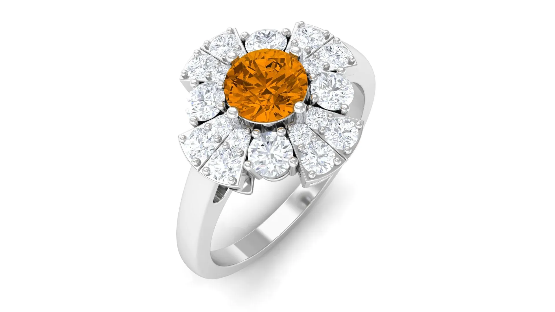 1.50 CT Citrine Flower Engagement Ring with Moissanite Accent