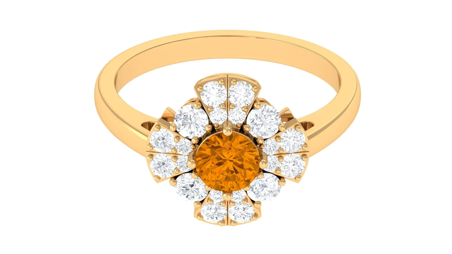 1.50 CT Citrine Flower Engagement Ring with Moissanite Accent