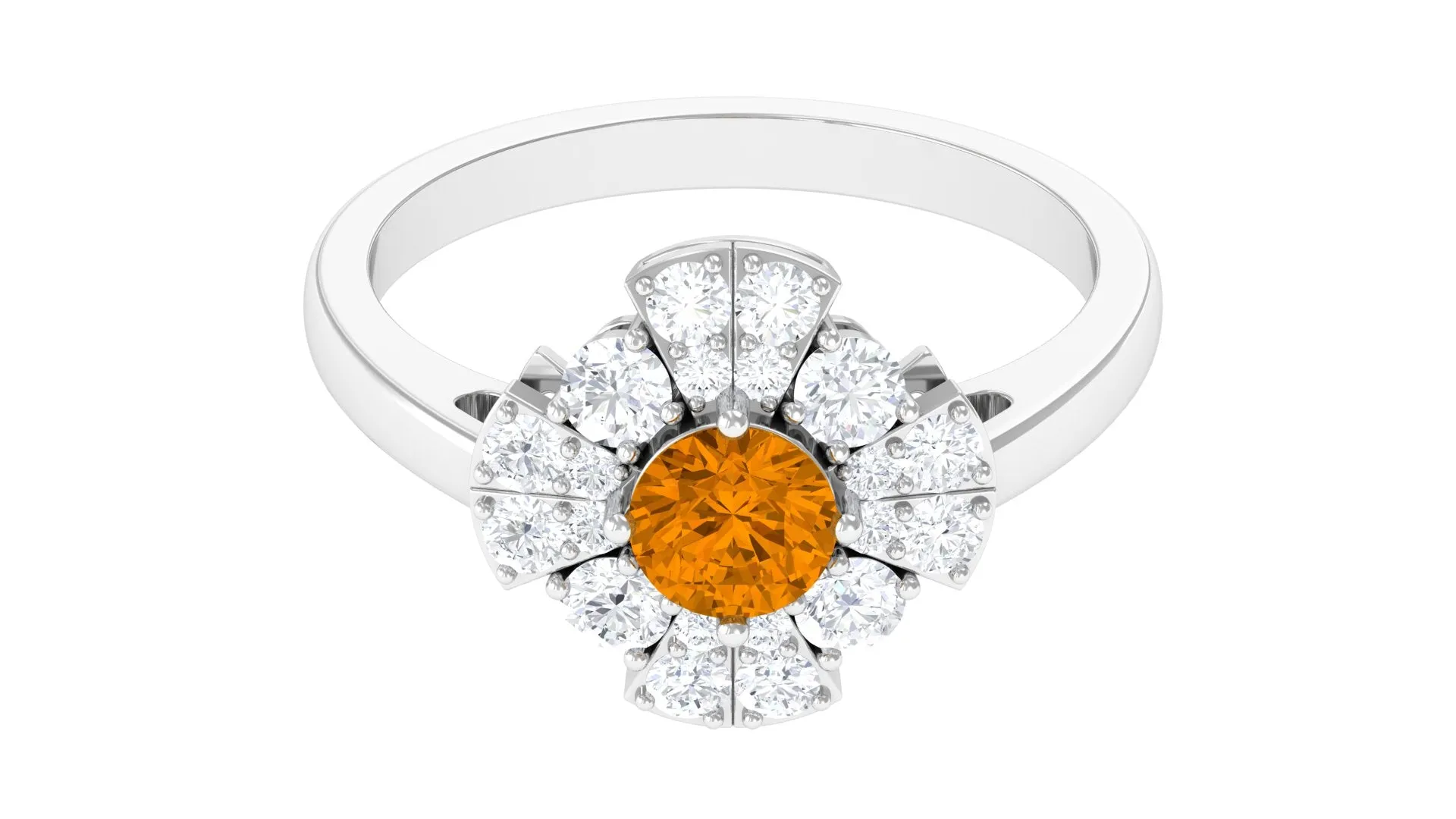 1.50 CT Citrine Flower Engagement Ring with Moissanite Accent