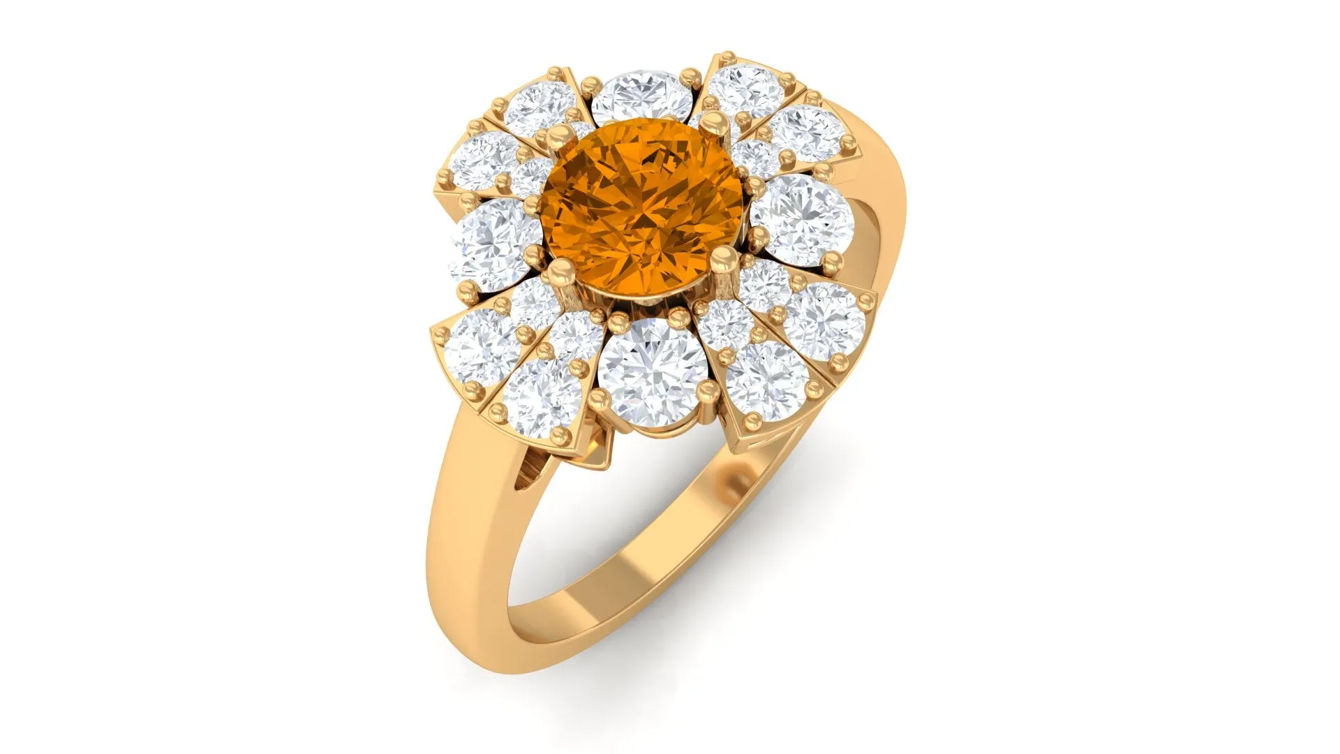 1.50 CT Citrine Flower Engagement Ring with Moissanite Accent